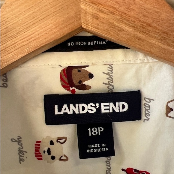 Land’s End 18P No Iron Supima Christmas Dogs Novelty Print Button Down Shirt - Picture 4 of 9